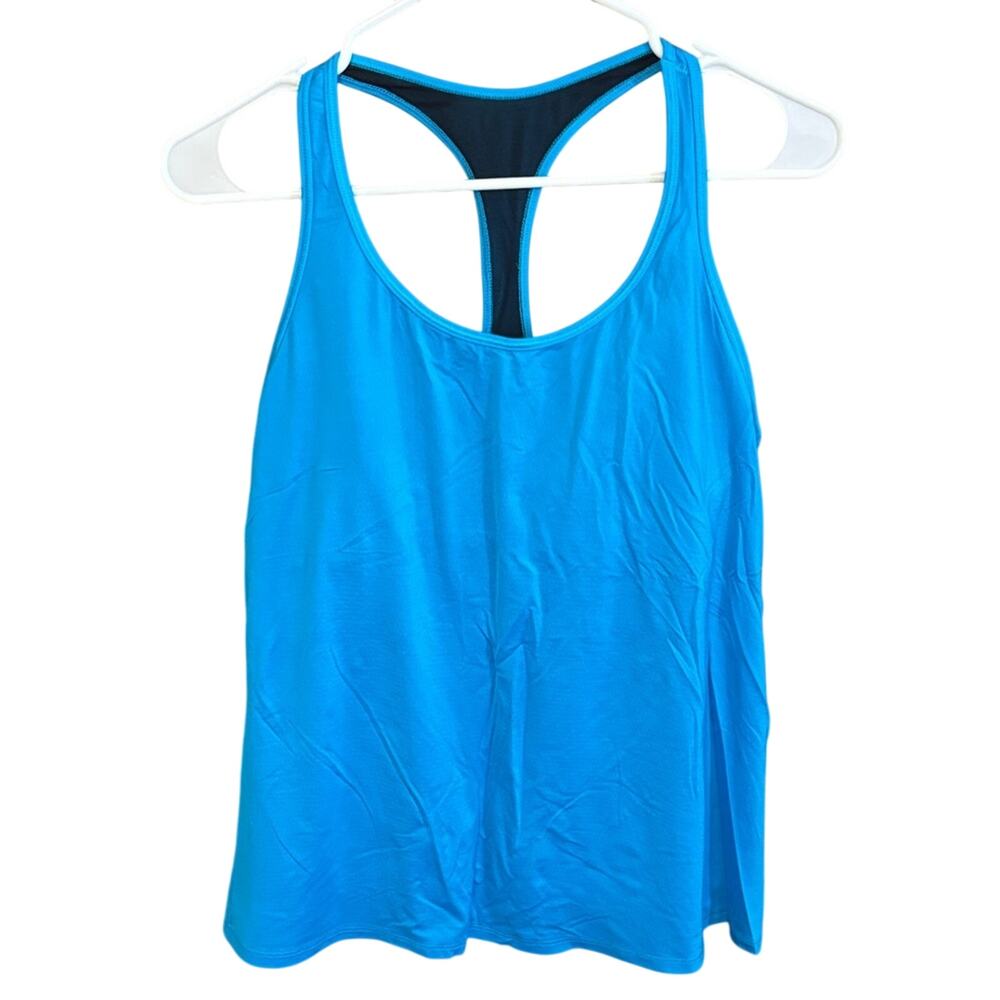 VSX Sport Racerback Tank Medium Blue Open Back Overlay Workout Top